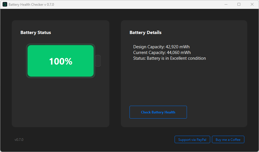 Battery Health Checker Interface